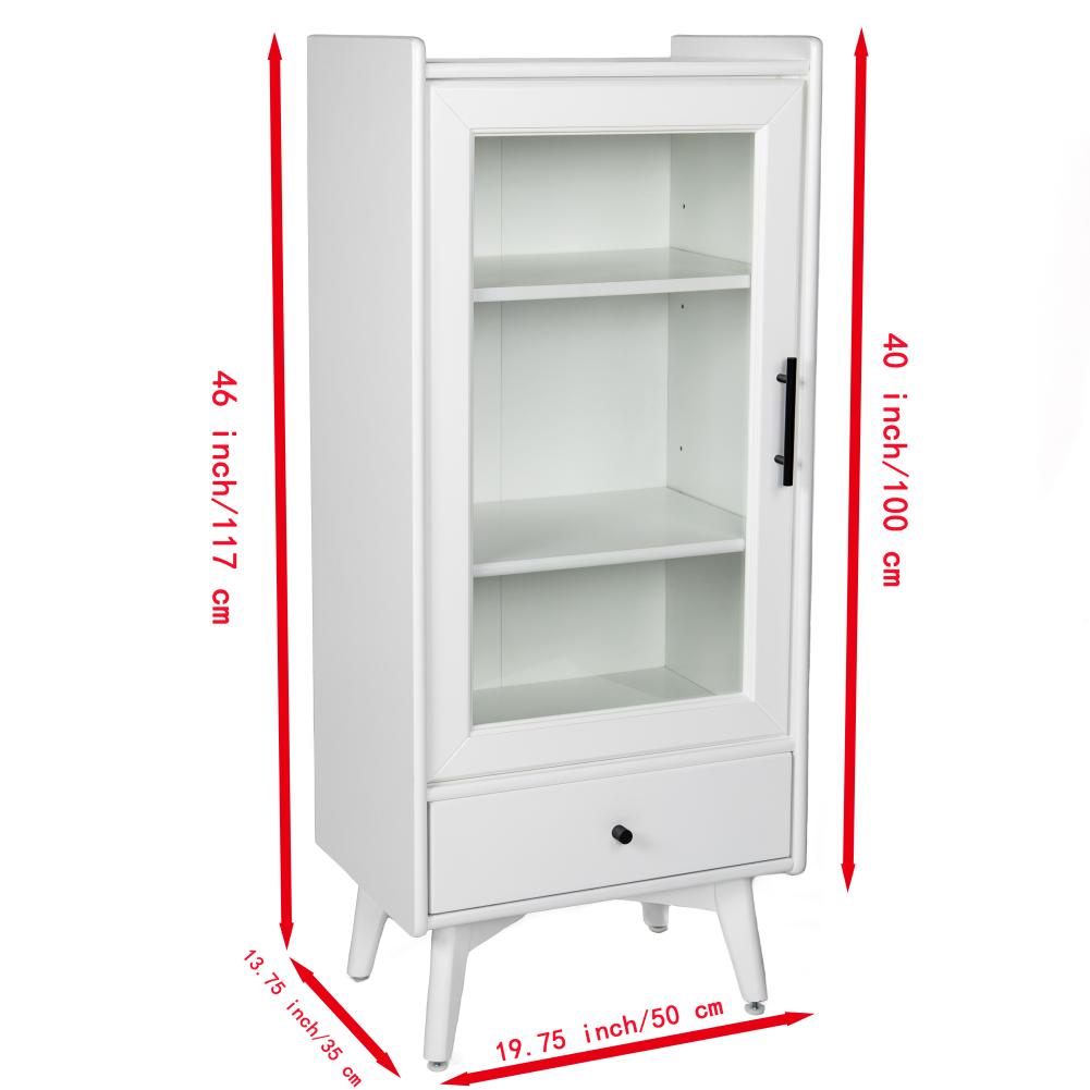 US STOCK Bathroom Storage Cabinet Floor Standing Cabinet With Glass Door Drawer Double Adjustable Shelves For Bathroom