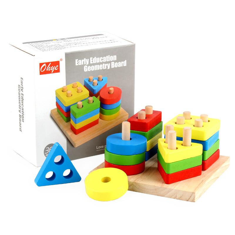Wooden Blocks Geometry Set For Kids With Paint And Learning Features Puzzle