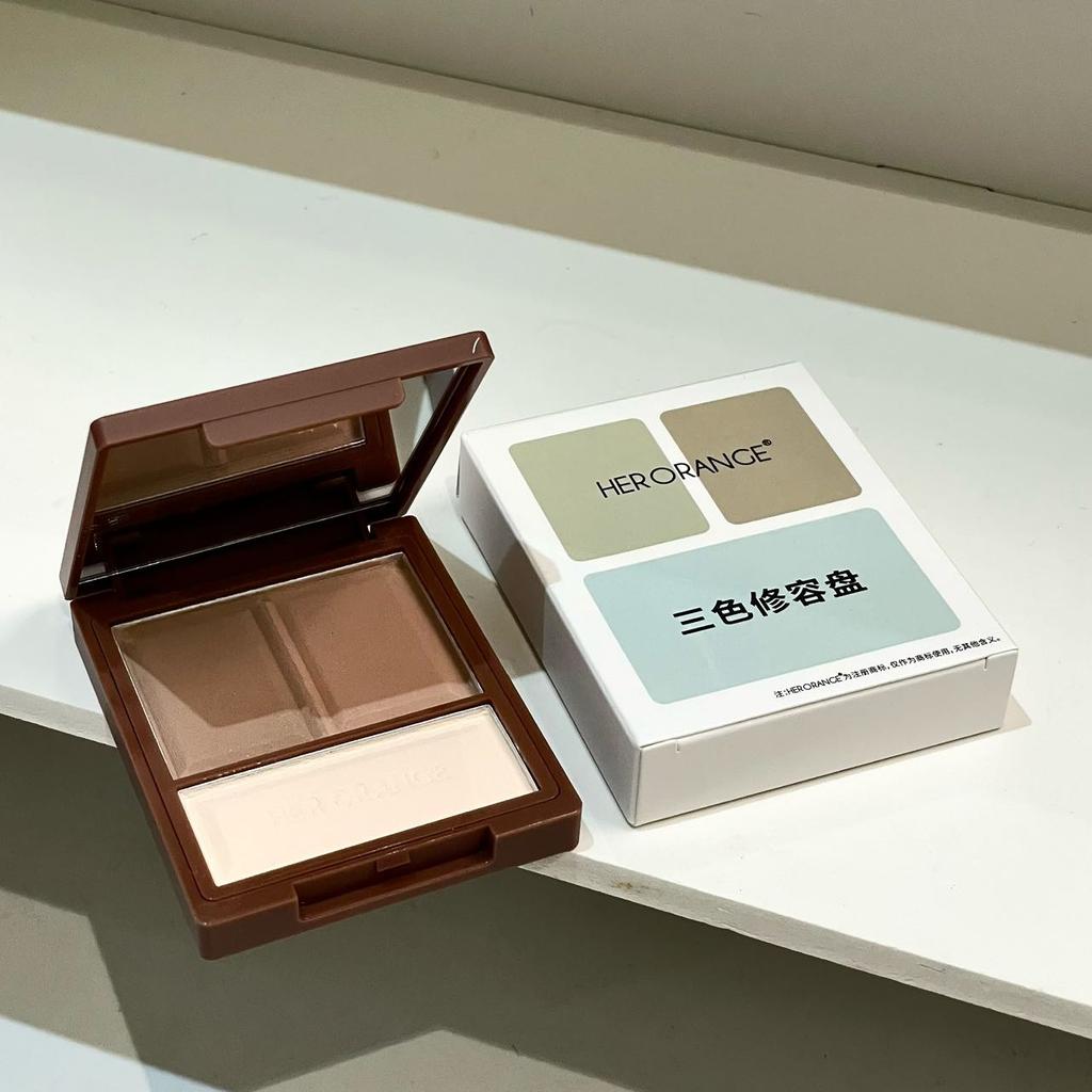 HERORANGE Delicate Three-Color Contouring Powder, Matte Nose Shadow Side Shadow for a Natural Fit, Easy To Use for Daily Life and Parties