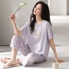 Pajamas women's summer thin Modal cotton short-sleeved cropped pants 1011 new floral loungewear cotton and silk suit