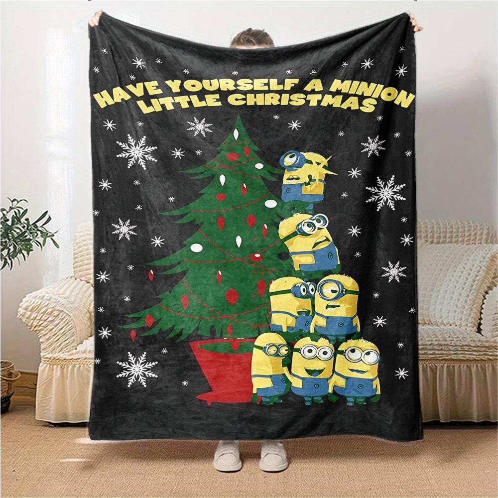 1Pc Christmas Minions Grinch Blanket Soft Throw Blanket For Home Bedroom Bed Sofa Travel Office Solid Christmas Blanket