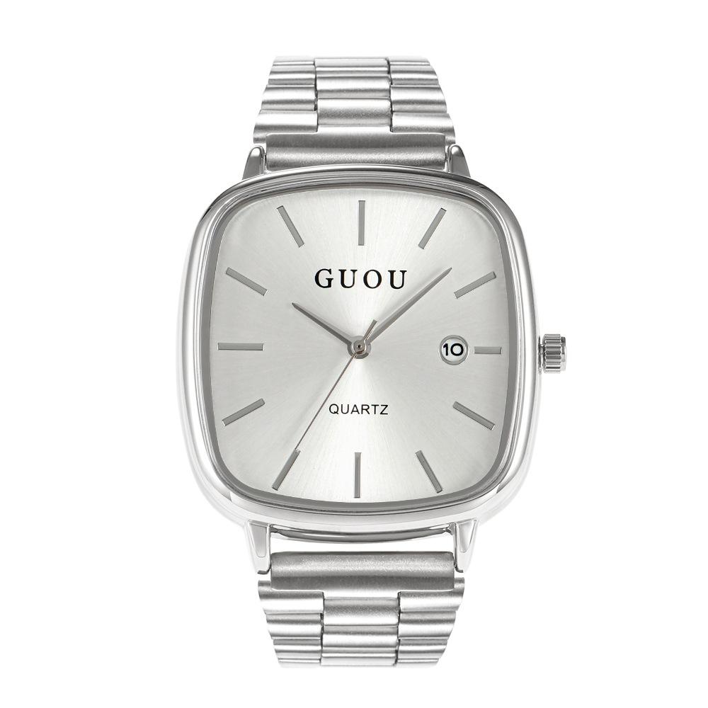 Steel Band Watch, Neutral Style, Fashionable Calendar, Small Square Watch, Commuting Simple High-end Watch for Men and Women