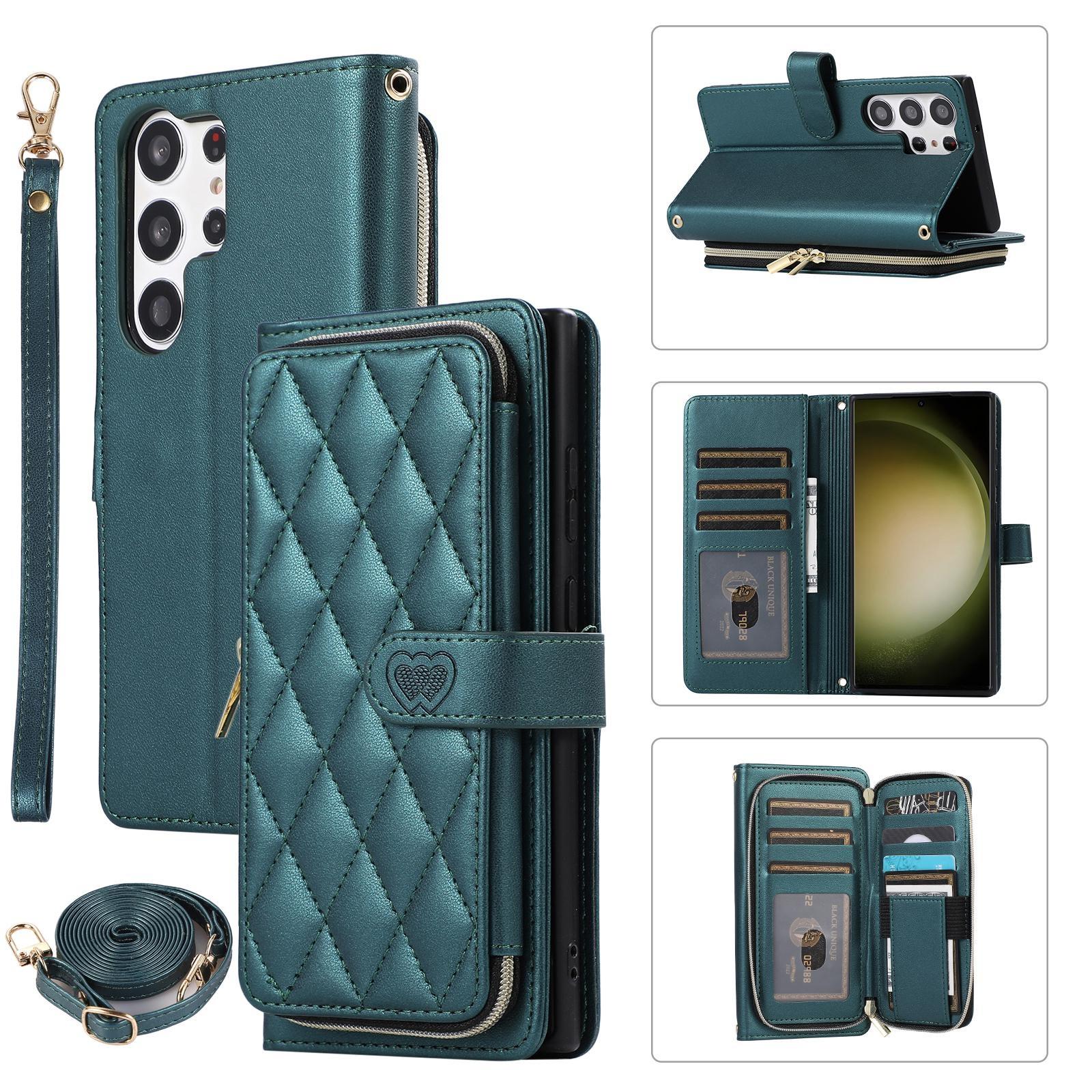 

Кошелек на молнии, сумка на 9 карт, кожаный флип-чехол для Samsung S23 S22 S21 S20 Ultra Plus S21FE A14 A54 A13 A53 A12/iPhone 15 14 13 12 Pro Max XS Max 7P 8P Samsung S21 Ultra темно-зеленого