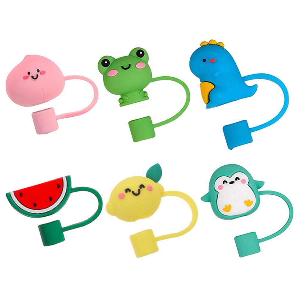 6 Pcs Straw Cap Silicone Covers Strawberry Caps Silica Gel Tip Topper Drinking Straws