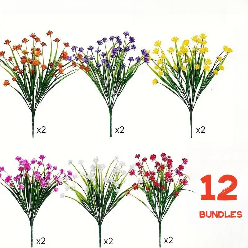 12 Bundles Artificial Flowers,Outdoor UV Resistant Fake Flowers,Premium Oxidation Resistance Artificial Flower