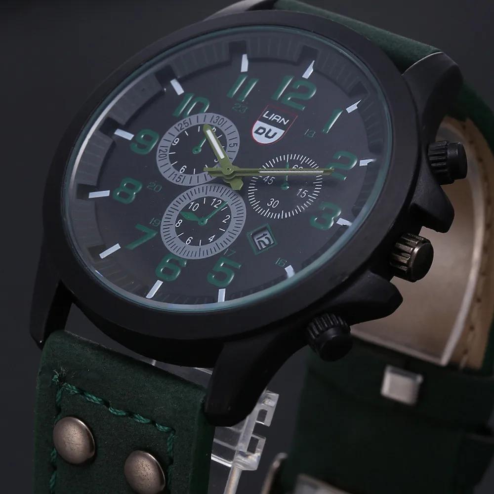 Military Leather Waterproof Date Quartz Analog Men's Quartz Wrist Watches Elegant Man Watch Alloy military items Man Watch