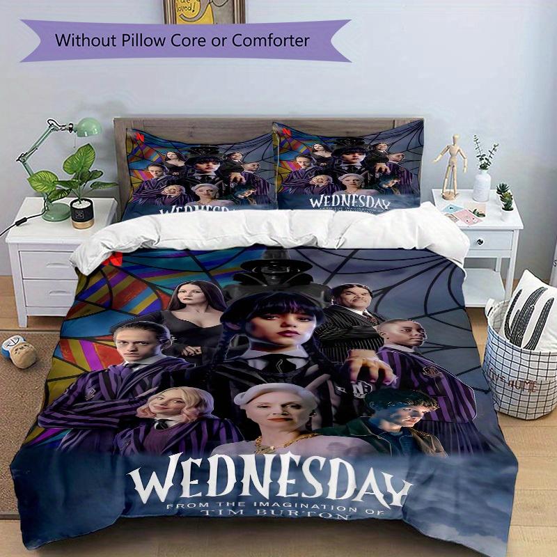 3pcs Wednesday Bedding Set Down Comforter Cover and Pillowcases, Suitable for All Seasons(No Insert)-0729035