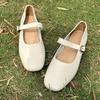 Niche Mori Shallow Mouth Single Shoes 2026 Spring One-word Buckle Flat-soled Women's Shoes Leather Casual Mary Jane Women's Shoes