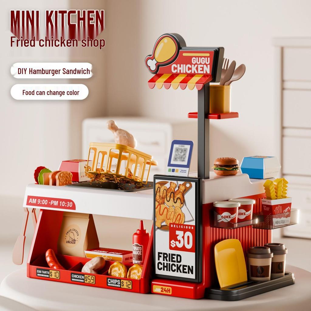 Kid's Interactive Mini Kitchen Set with Sound, Light, and Color-Changing BBQ and Seafood Grill Toys