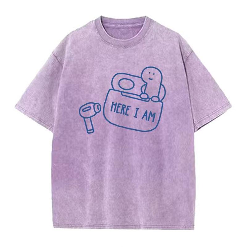 Unisexs  Summer Washed Vintage Short Sleeve g Heavy  Pure Cotton LooseFitting Patterned TShirt