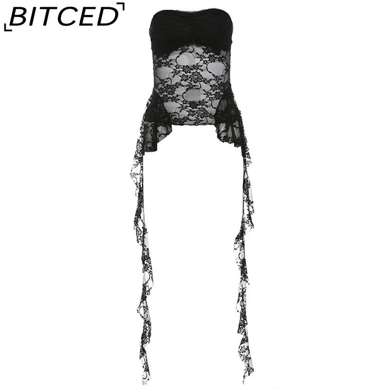 BITCED Spring Women s Fashion Sexy Lace Bandeau Mesh Crop Top S