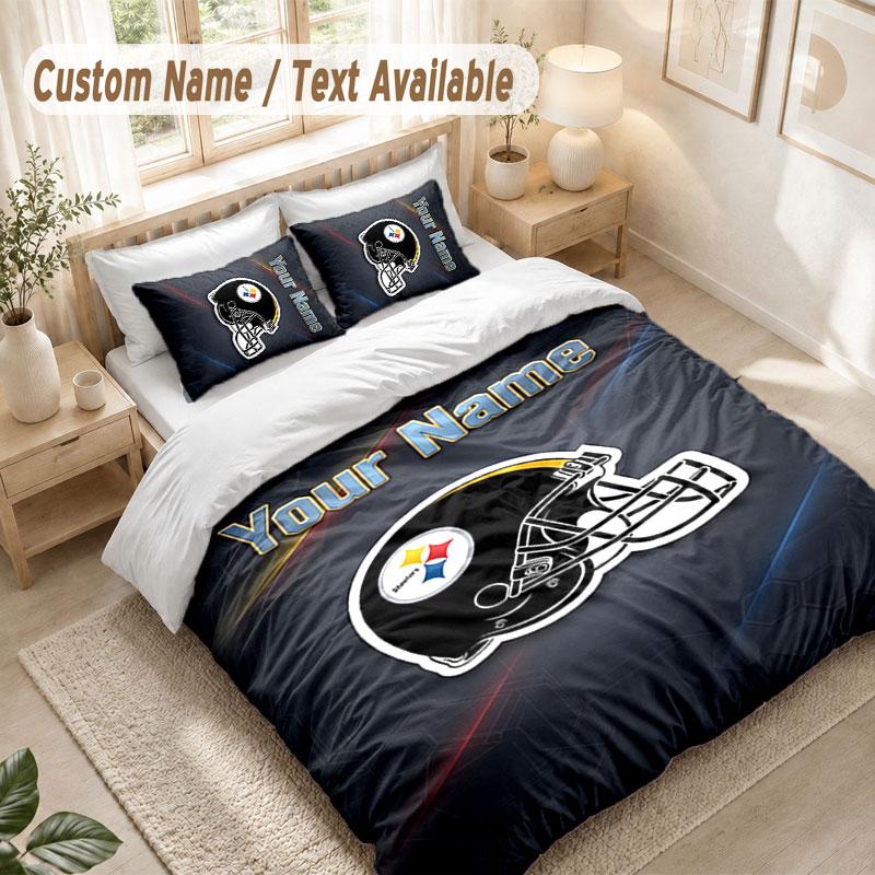 Custom Name Bedding Set 3 PiecesPittsburgh Steelers Print Duvet Cover + 2 Pillowcases Soft Bed Decor