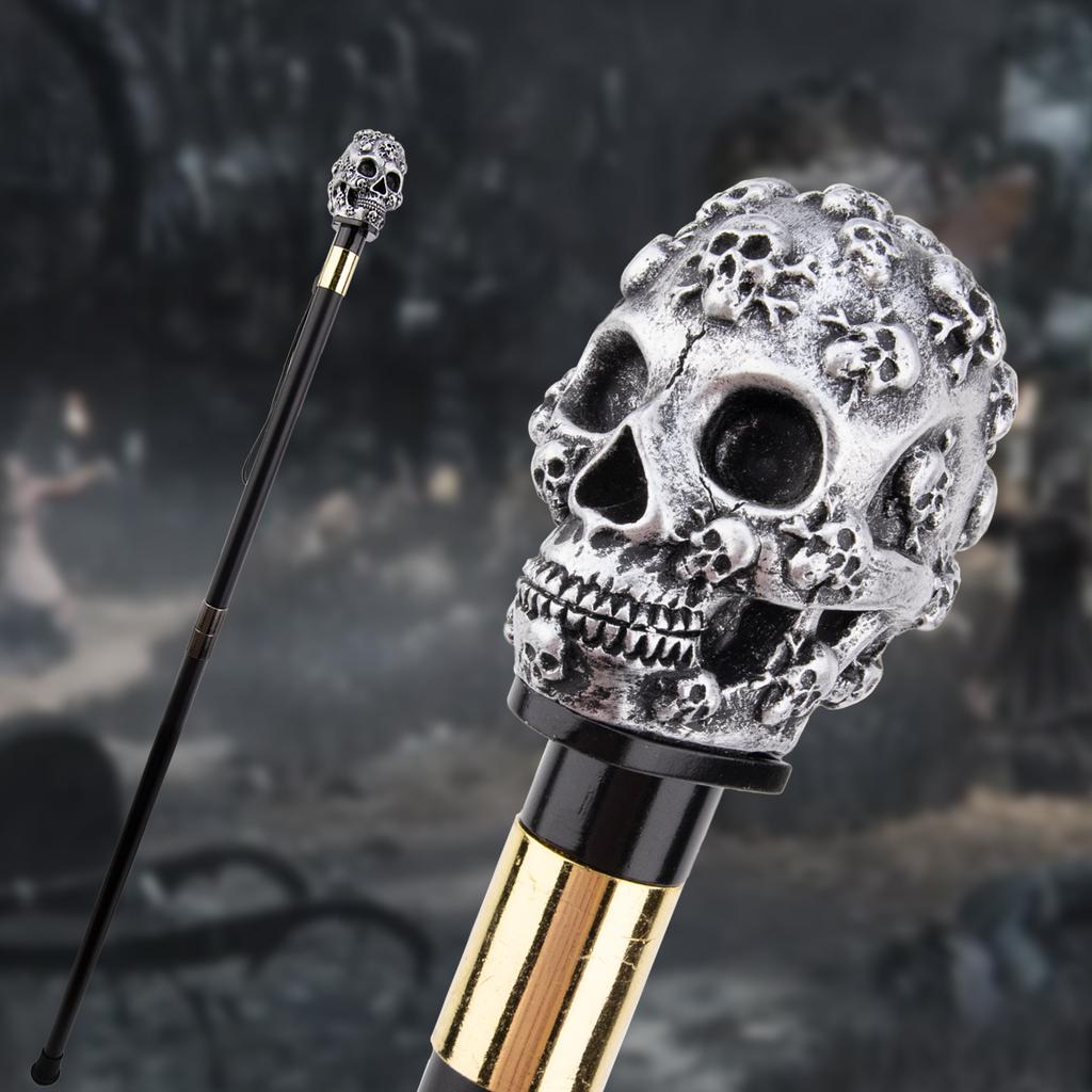 Silver Resin Skull Head Walking Cane Fashion Decorative Steel Stick Gentleman Elegant Cosplay Cane Knob Crosier 93cm