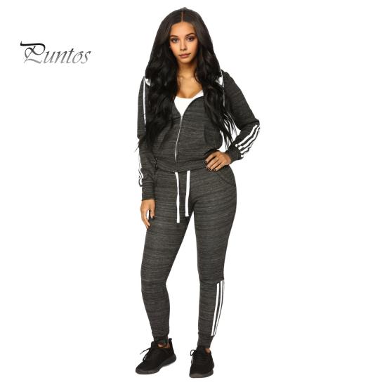 2 stk/sett Dame hettegenser bukser dress hette lange ermer ensfarget glidelås kåpe Elastisk høy midje ankelbånd bukser sport høst vinter treningsdress