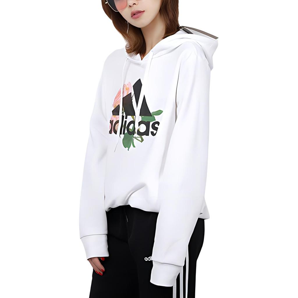 Adidas Simple Casual Hooded Pullover Long Sleeve Sweatshirt Women Sweatshirt White FI7889