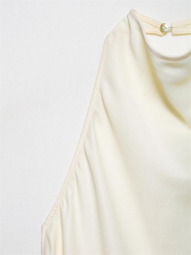 Satin Solid Color Silk Halter Neck Top + Wide Leg Pants - New European American Arrival