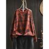 Woman Autumn Niche Vintage O-Neck Casual Loose Retro Sweater Chinese Style Long Sleeves Print Sweater
