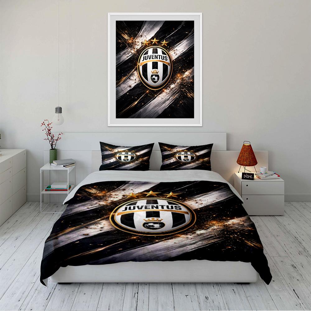 Zwart en Goud Juventus Beddengoed Beddengoed Dekbedovertrek Set Dekbedovertrek Kussenslopen Woondecoratie (1 * Dekbedovertrek 2 * Kussenslopen, zonder dekbedvulling)