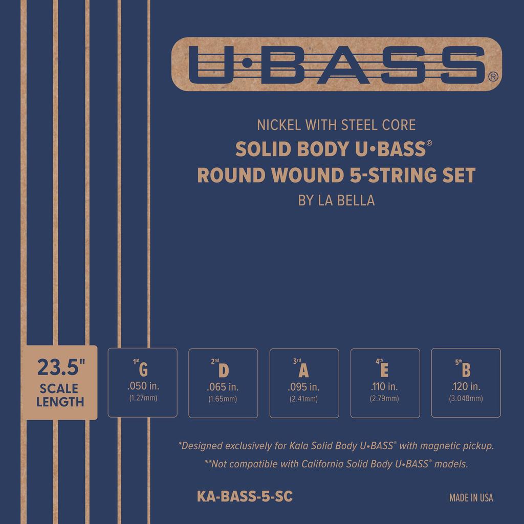 KALA Ukulele Bass (U-BASS) Strings, Nickel Round Wound, 5-String, for Solid Body Series (KA-BASS-5-SC)