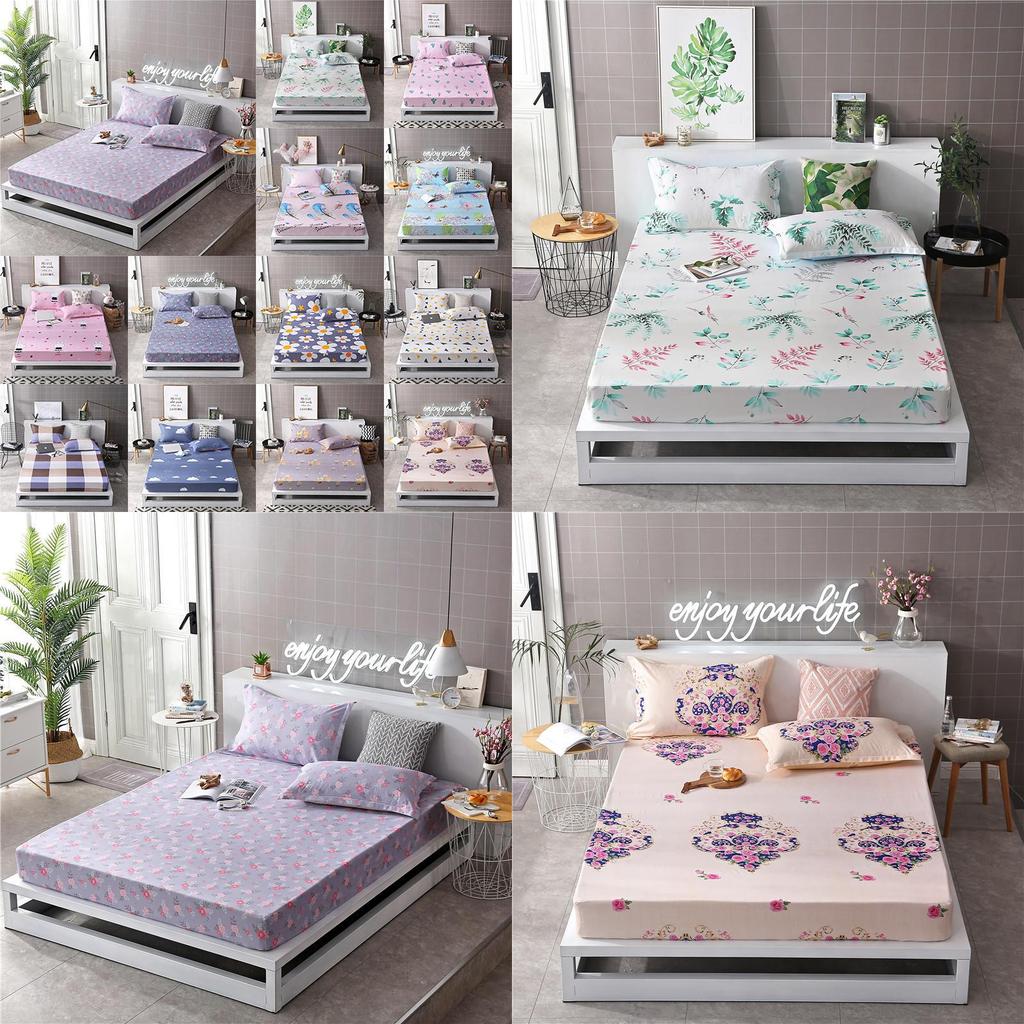 Luxurious Bedding Fitted Sheet Floral Flower Pillowcase Bed Cover With Elastic Cover