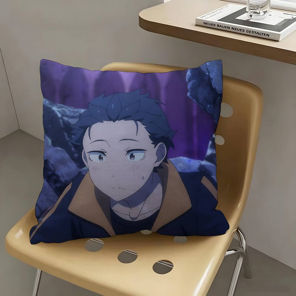 1pc Anime Cartoon S-ubaru N-atsuki Pillow Case Fashion Square Pillowcase Bedroom Sofa Room Ins Decoration Leisure