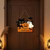 Halloween Party Background Props Door Sign with Hemp Rope Lanyard, Pumpkin Ghost Printed Hanging Decorative Plaque for Home Entrance Plaque,