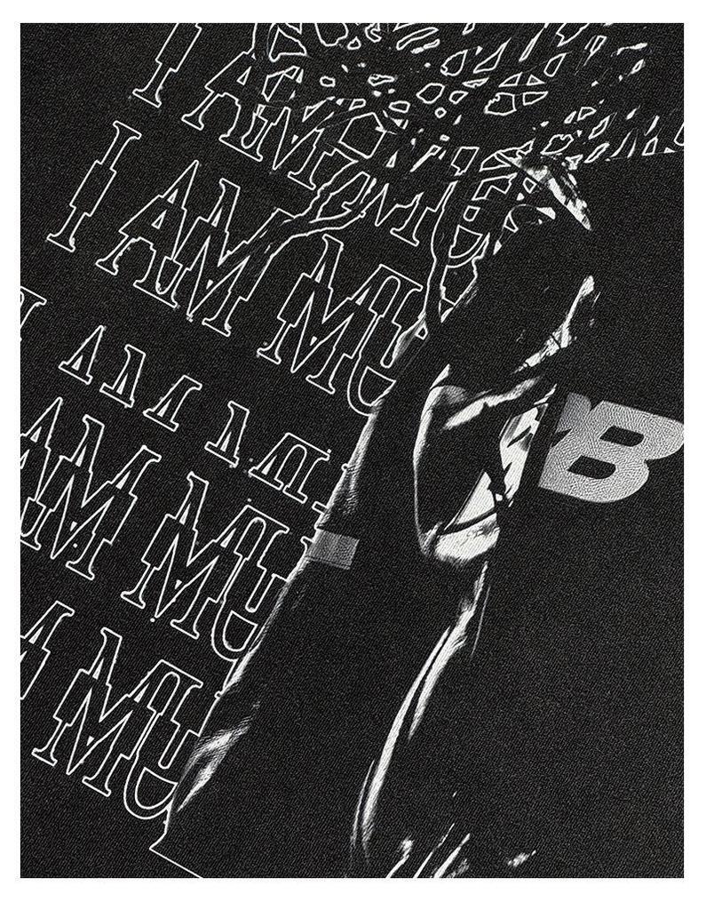 Playboi Carti Print Washed Short-Sleeve Crew Neck Hooded Sweatshirt