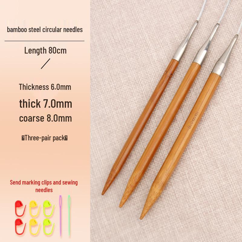 Bamboo-Steel Circular Knitting Needles, Full Set for Hand Knitting Blankets.
