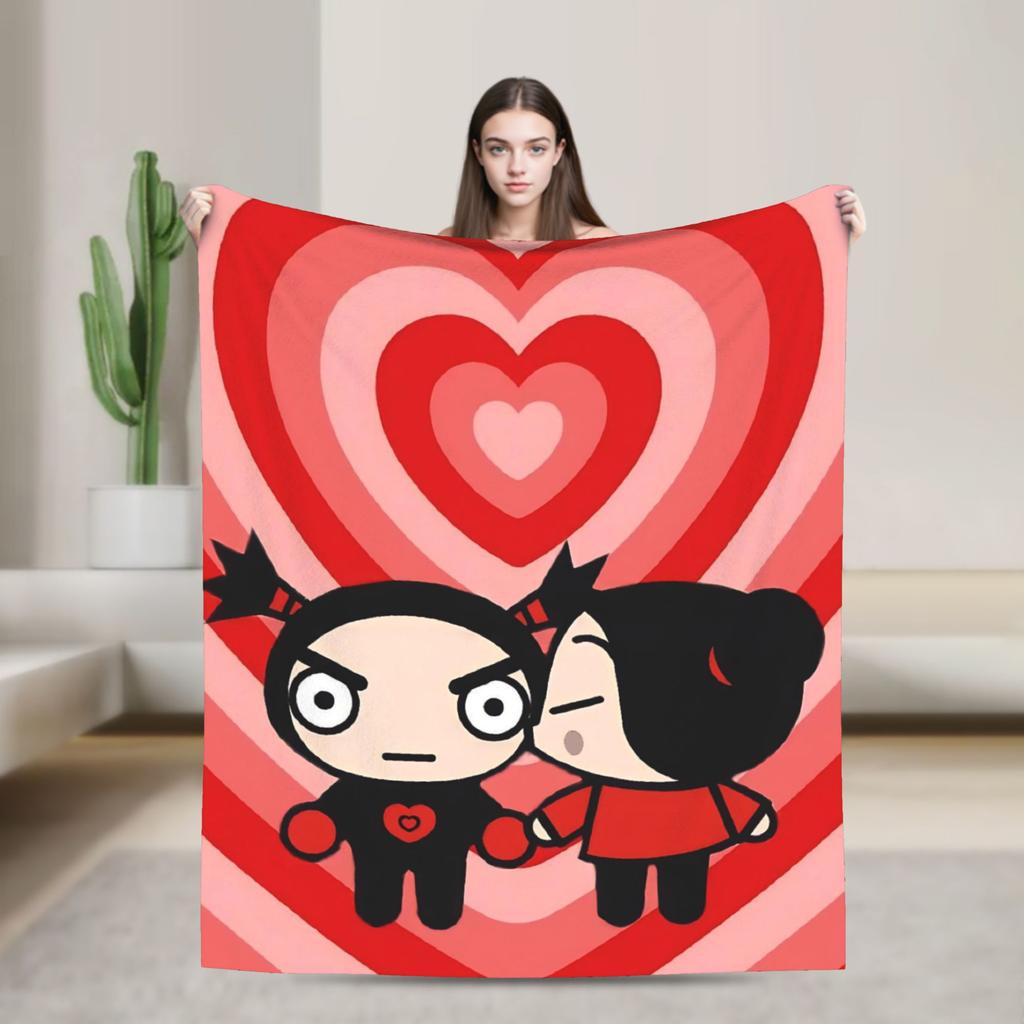 Cute P-Pucca Anime Blankets Velvet Summer Breathable Super Warm Throw Blankets for Home Outdoor Rug Piece