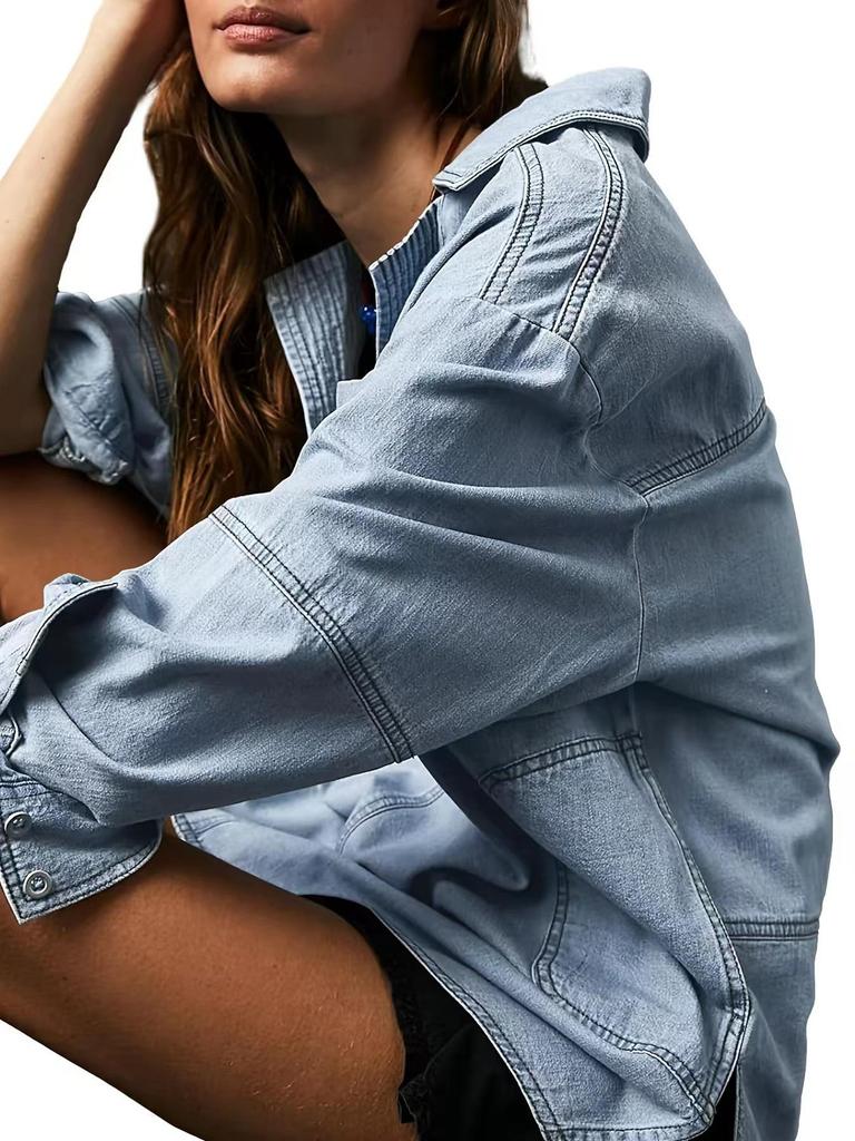 2025 Denim V-Neck Jacket: New Euro-American Long Sleeve Casual Fashion