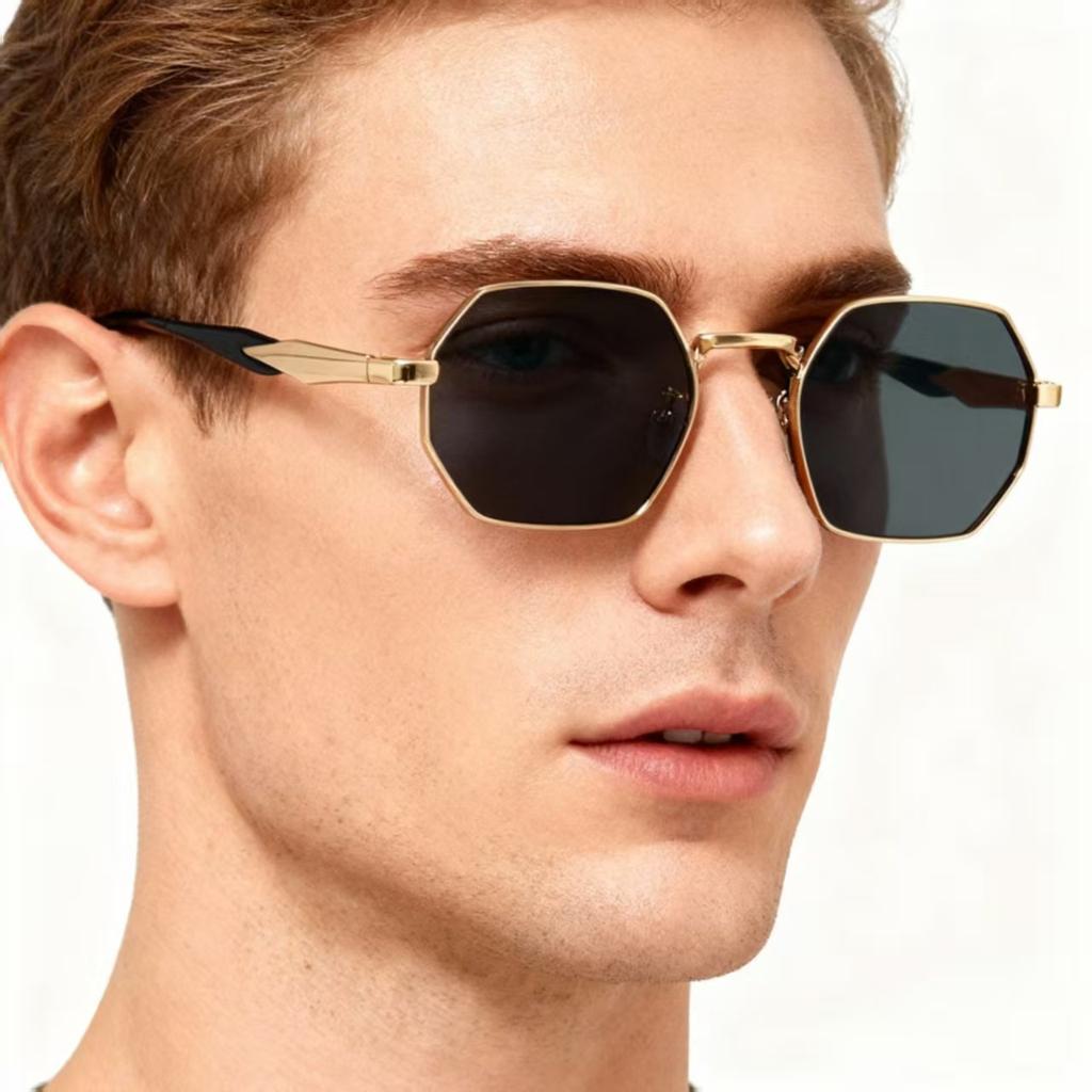 Metal Polygonal Frame Sunglasses - Uv Protection - For Shopping, Traveling And Driving2419