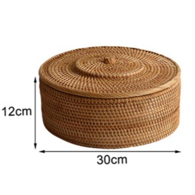 Rattan Storage Box Woven Organizer Boxes Multifunctional Organizing Case Luxury Round Food Cases with Lid Organizers Furniture
