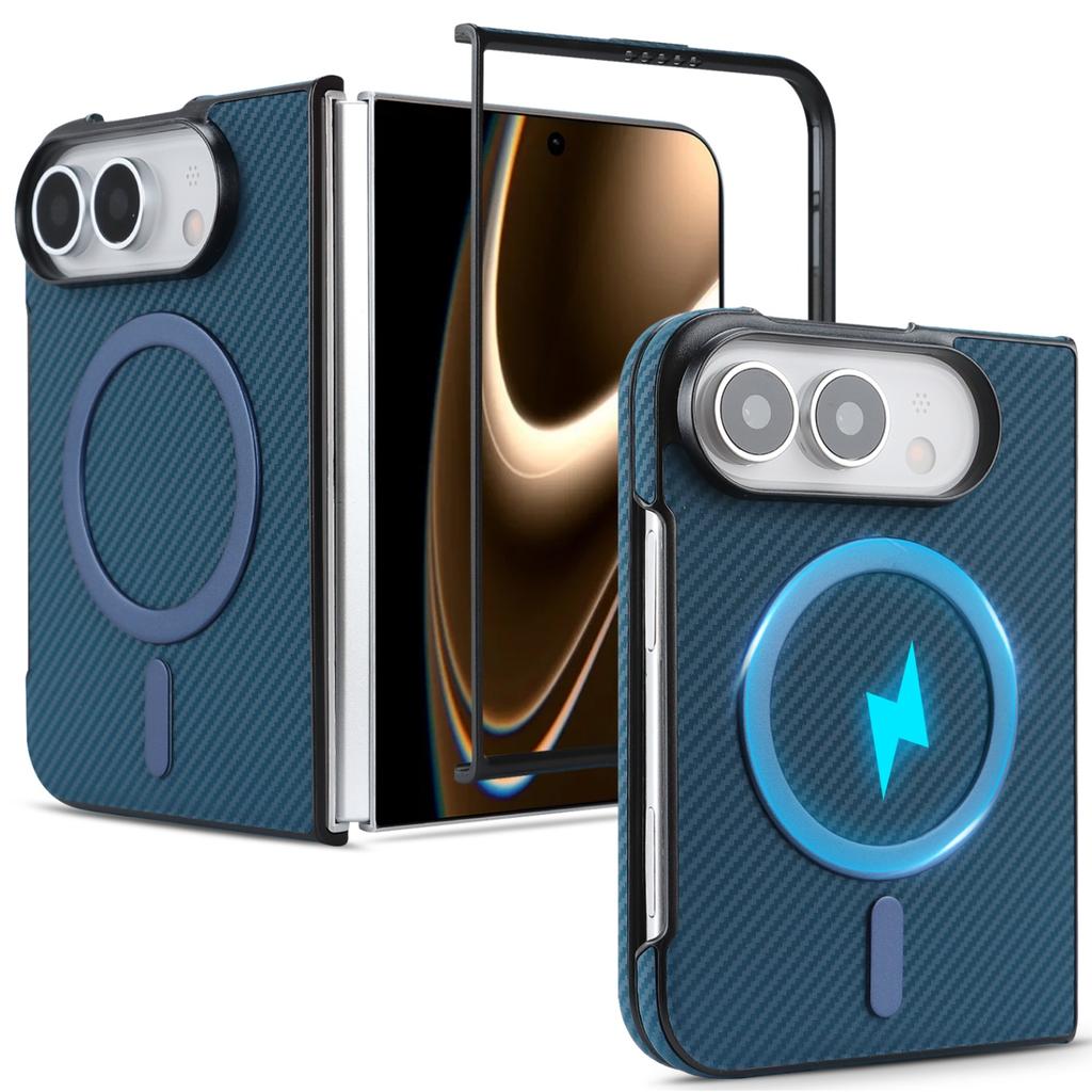 For IPhone Duo Fold Case Carbon Brazing Pattern Magnetic Protective Back Cover for MagSafe Wireless Charging Phone Shell Funda