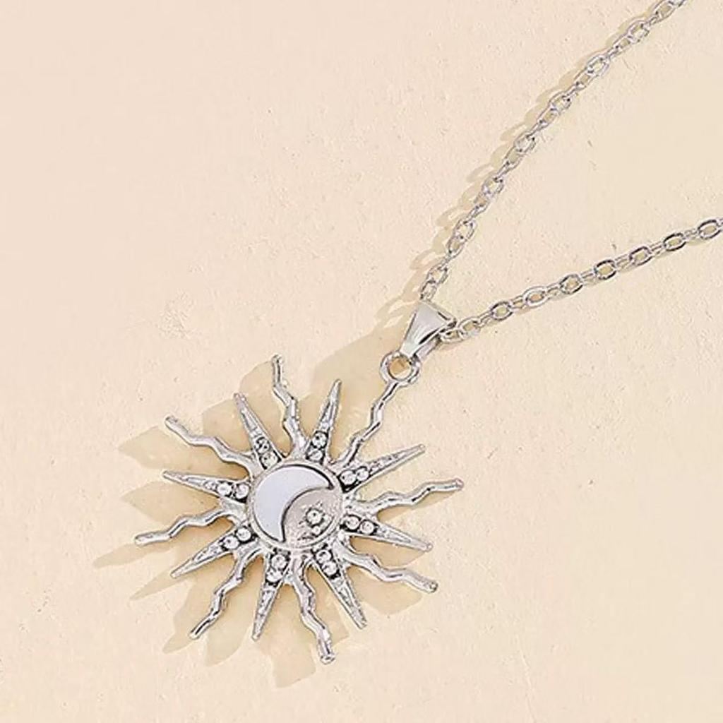 Versatile Moon and Sun Diamond Pendant Necklace