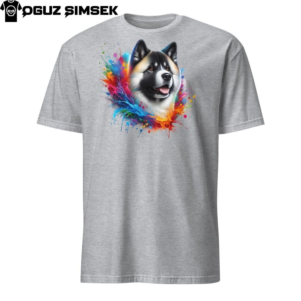 

Красочная футболка с коротким рукавом с собакой породы акита. Яркая графическая футболка для любителей собак! 4XL