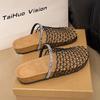 Baotou Mesh Half Slippers Women's Outer Wear 2025 Summer New Thick-soled Roman Hollow Breathable Comfortable Beach Cool Slippers