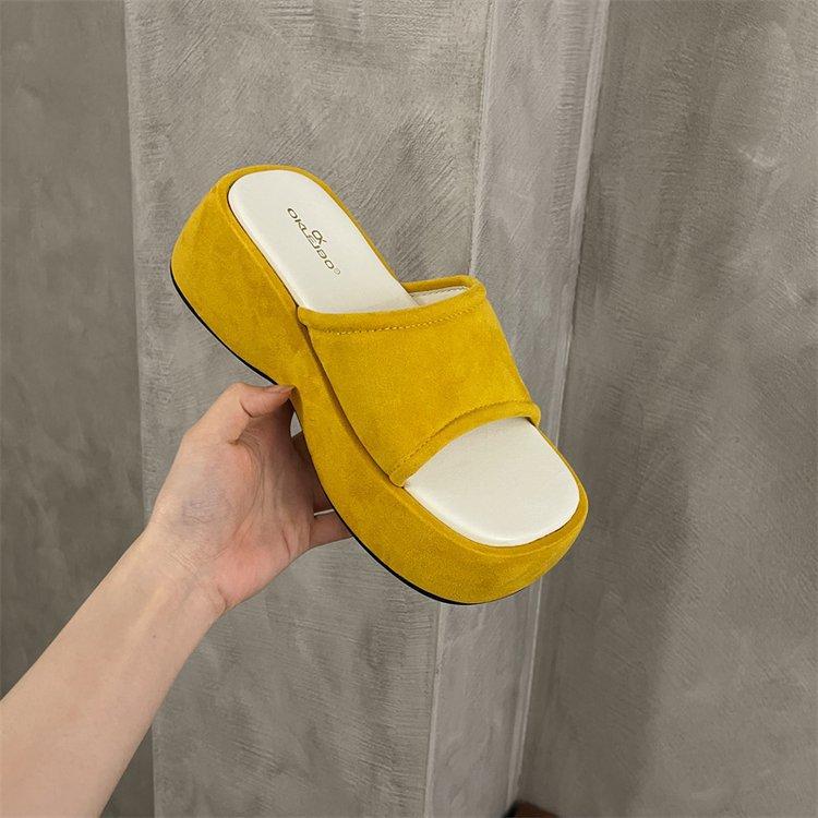 

Small man thick bottom 6cm height increase one word slippers female summer wear with skirt fairy wind beautiful woman cool slippers 35