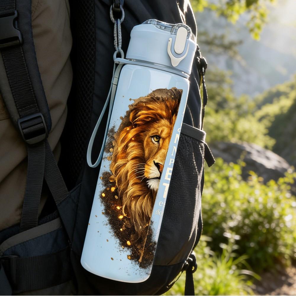 1PC Lion Head Vintage Animal Portrait 750ml Color Plastic Sports Water Bottle Leakproof Flip Straw Lid Suitable for Sports Office Home Use