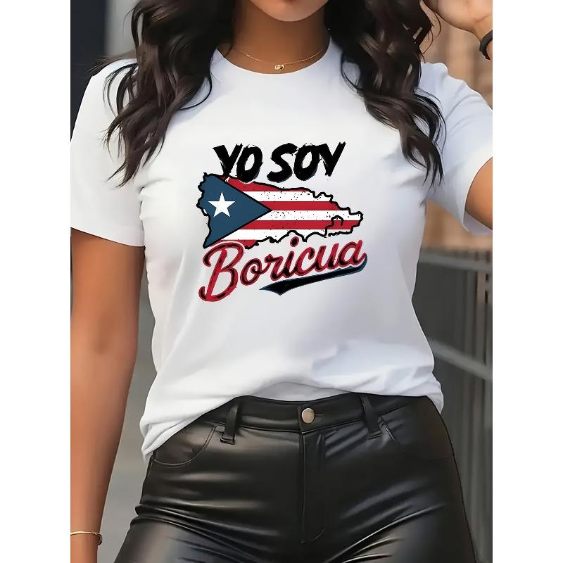 

Яркая футболка в стиле Y2K Яркая женская футболка с коротким рукавом в стиле Y2K | Принт в пуэрториканском стиле, Повседневный круглый вырез, Легкая, Мягкая, Для всех сезонов S белый
