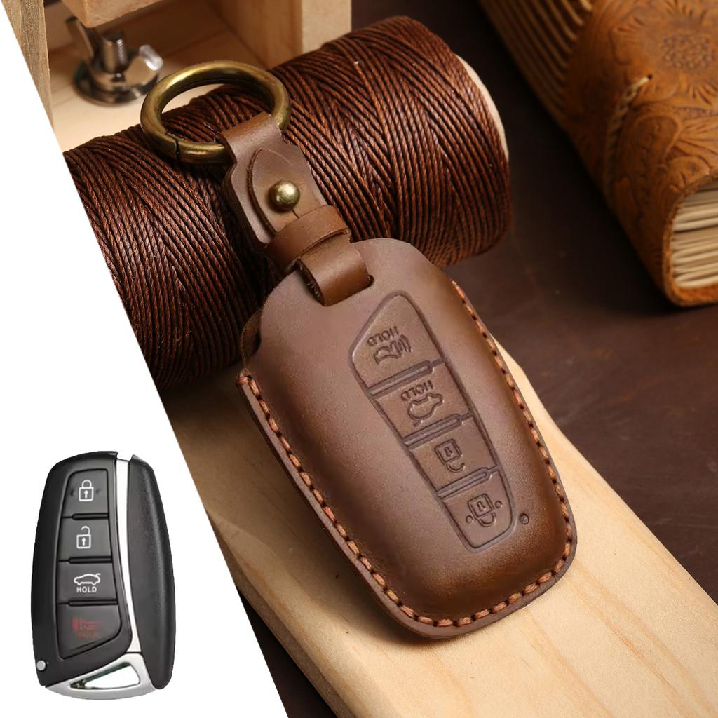 Car Handmade Leather Key Case Holder For Hyundai Grand Santa Fe 3 DM IX45 IX35 Genesis DH Grandeur Azera HG Equus 2013 2014