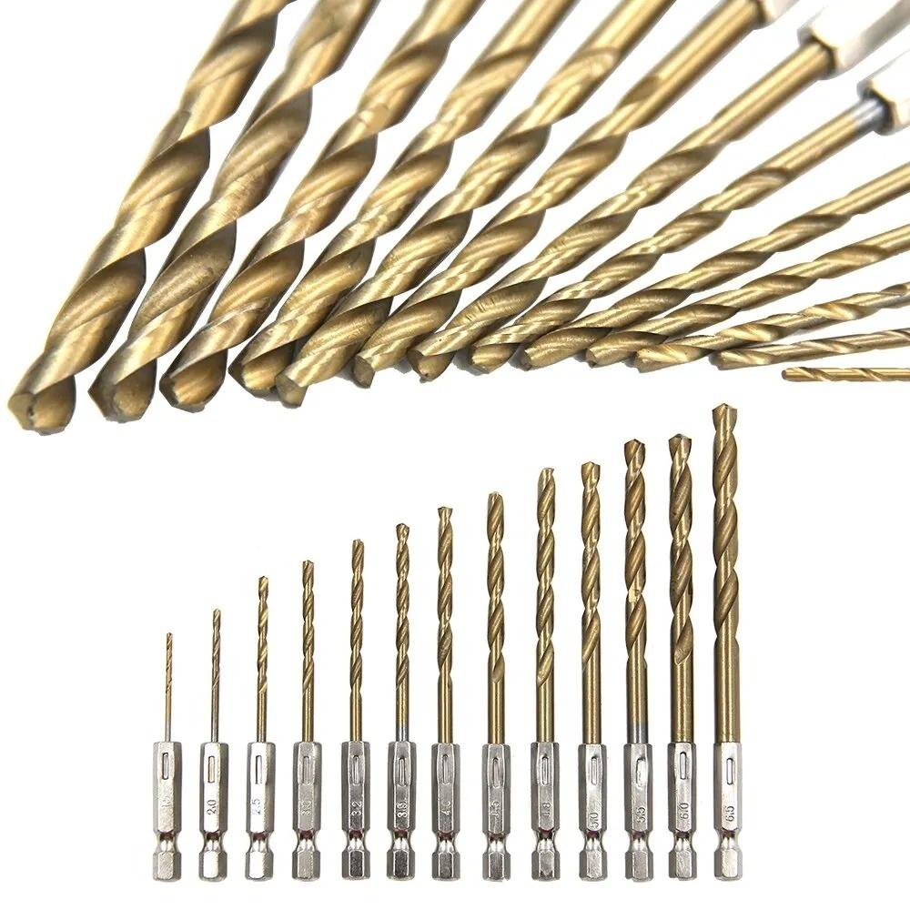 High-Speed Steel Drill Kit 13 Piece Set, Impact Quick Change Drill Kit for Cast Iron Hardening Metal Wood and Plastic