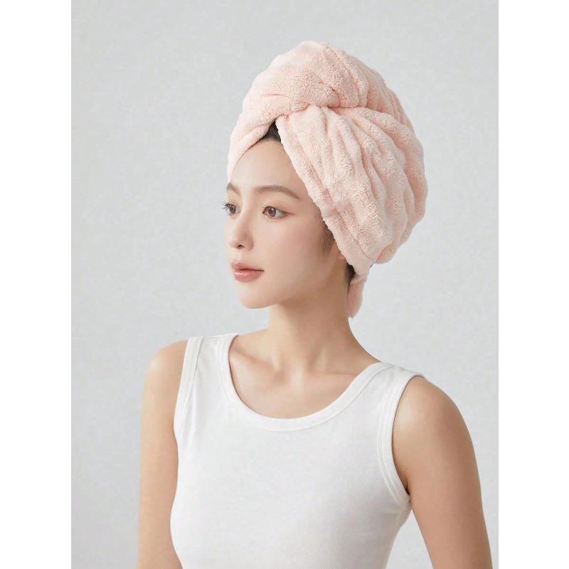 

1pc Coral Fleece Extra Large & Thick Super Absorbent Hair Drying Towel, Microfiber Hair Wrap Suitable Pink 1 Piece разноцветный