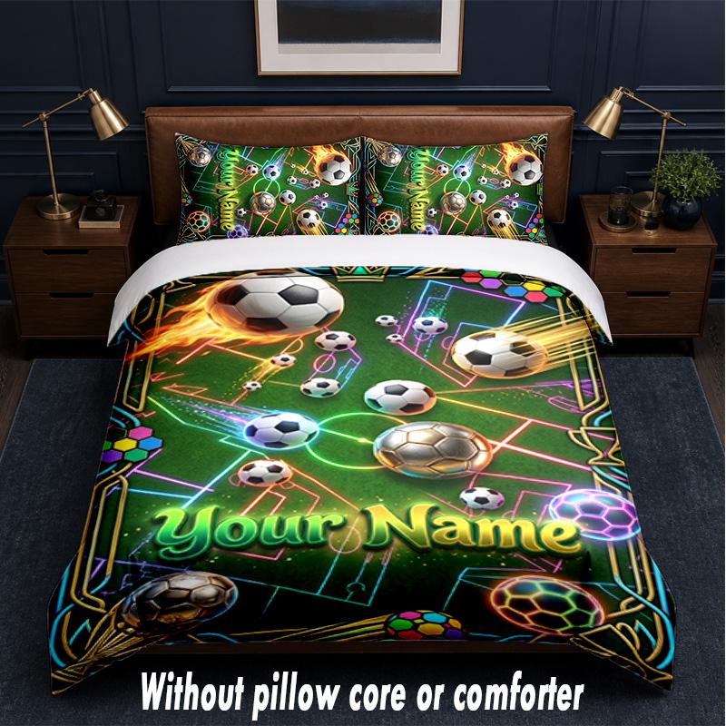 Soccer Theme Custom Text Or Name 3Pcs Bedding Set,1 Flat Sheet & 2 Pillowcases Personalized Home Bedding