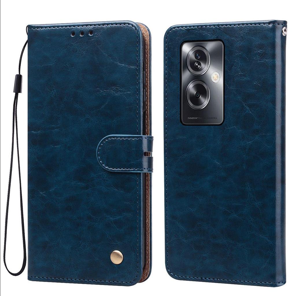 Vintage Crazy Horse Texture PU Leather Flip Wallet Phone Case for OPPO A79 5G Card Holder Kickstand Shockproof Protective Cover