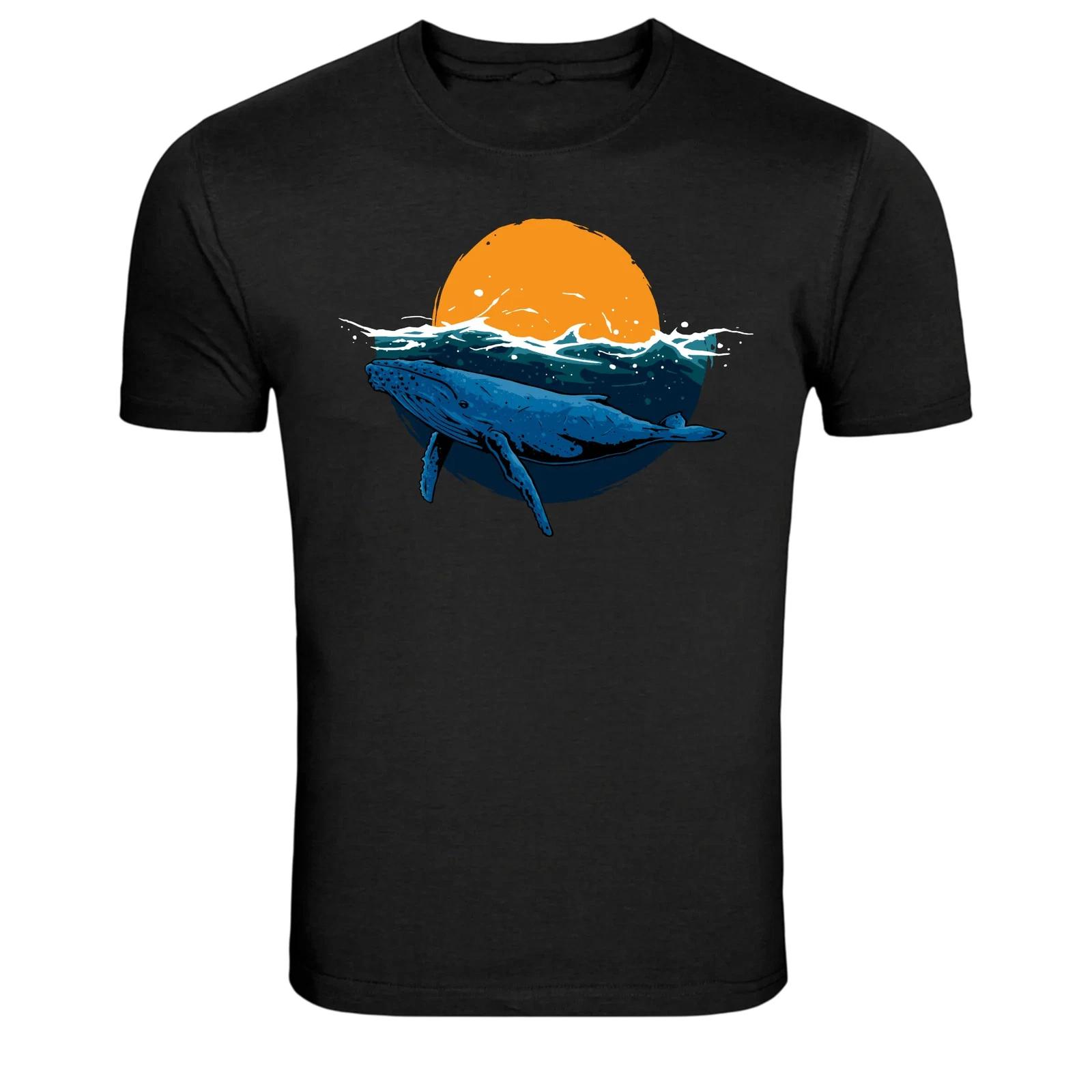 Ocean Whale Sunset Sea Graphic T-Shirt L