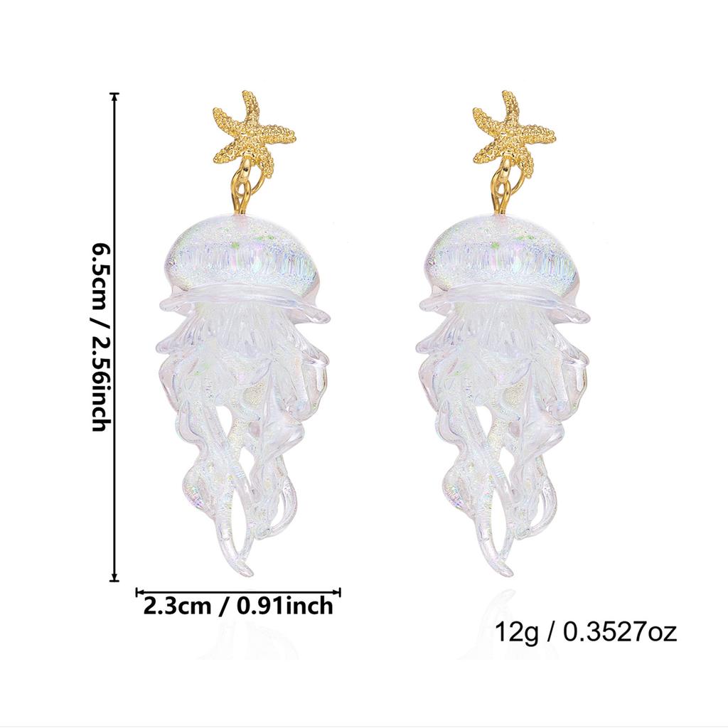 Women's New Earrings: Ocean Vacation Style Starfish Gradient Jellyfish Acrylic Earrings with Creative Design and Unique Style