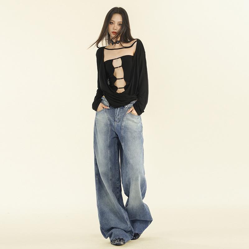 Women's American Street Style High-Waist Wide-Leg Jeans - Fall/Winter 2024 Collection - Straight, Loose, Slim Fit, Mopping Style