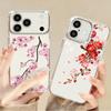 Pink Peach Blossom Pattern Case For iPhone 17 Pro Max Plating Lens Frame Clear Soft Cover For iPhone 16 15 14 13 Pro Max 11 16E 17E