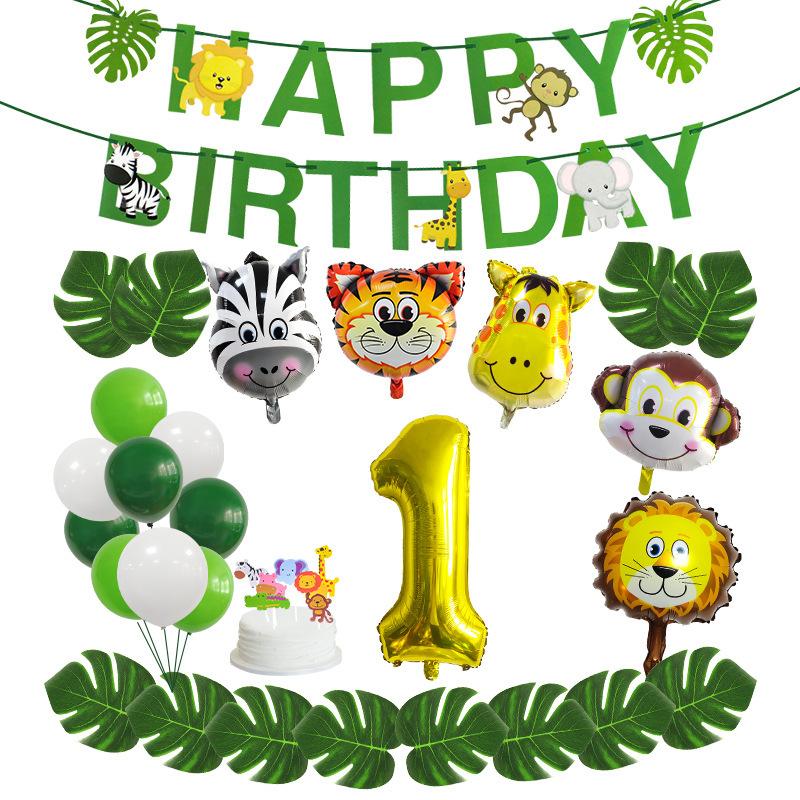 

Animal-Themed Birthday Party Decorations, Animal Letter Flags, Foil Balloon Party Supplies Set 1