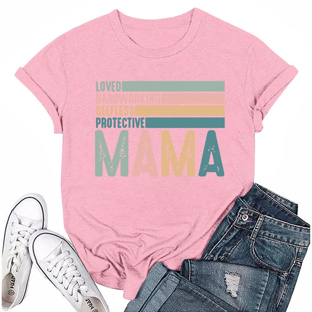 Women Casual Daily Round Neck Printed Short Sleeved T-shirt Letter Top